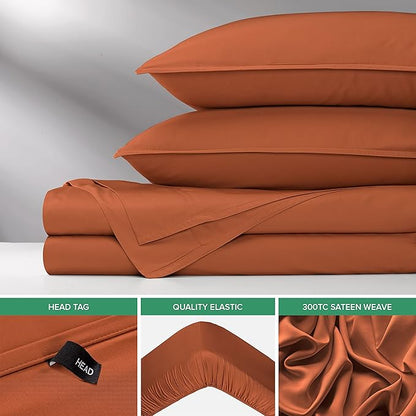Full Sheets by Pure Bamboo, Genuine 100% Organic Viscose Derived from Bamboo Bed Sheet Set, Luxuriously Soft & Cooling, Double Stitching, Lifetime Quality Promise (Full, Terracotta)