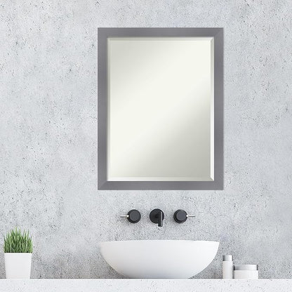 Amanti Art Grey Wall Mirror 27x21 Edwin Grey Rectangle Bathroom Mirror for Wall Decor Living Room, Medium Casual Wood Frame, Hangs Horizonally and Vertically, Bathroom Decor, Beveled Edge from WI, USA