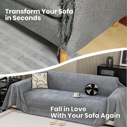 Nobildonna Sofa Cover Washable Soft Thicken Chenille Couch Cover with Tassel,Waterproof Sofa Slipcovers for 2 Cushion Couch,Loveseat,Futon Couch Furniture Protector Pet-Friendly,Dark Gray 71"x102"