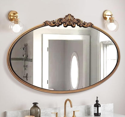WAMIRRO Oval Mirror,Gold Traditional Vintage Ornate Baroque Mirrors,Antique Brass Mirrors for Entryway/Fireplace/Living Room/Hallway/Bathroom.36“X24“Gold