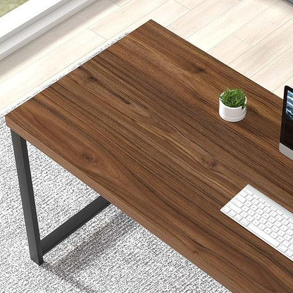 FOLUBAN Modern Computer Desk for Home Office, Large Writing Table with Storage Shelves, Wood and Metal Study Gaming Desk Workstation for Living Room, Rustic Walnut, 60 Inch