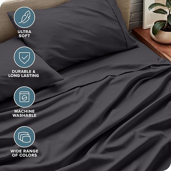 Bare Home Twin Sheet Set - 1800 Ultra-Soft Microfiber Twin Bed Sheets - Double Brushed - Deep Pockets - Easy Fit - Extra Soft - 3 Piece Set - Bedding Sheets & Pillowcases (Twin, Forged Iron Grey)