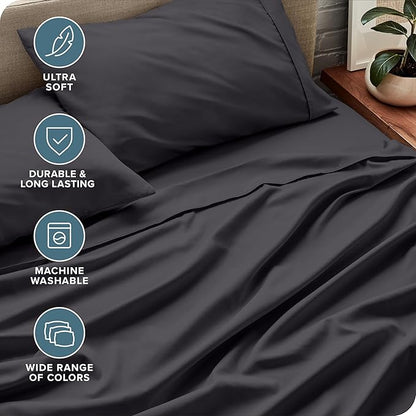 Bare Home Short Queen Sheet Set - 1800 Ultra-Soft Microfiber - Double Brushed - Deep Pockets - Easy Fit - 4 Piece Set - Bed Sheets (Short Queen, Forged Iron Grey)