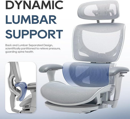 COLAMY Ergonomic Mesh Office Chair with Footrest, Executive High Back Computer Desk Chair with Wide Headrest and Adjustable 3D Arms, Backrest Height, Tilt Lock and Lumbar Support, Grey