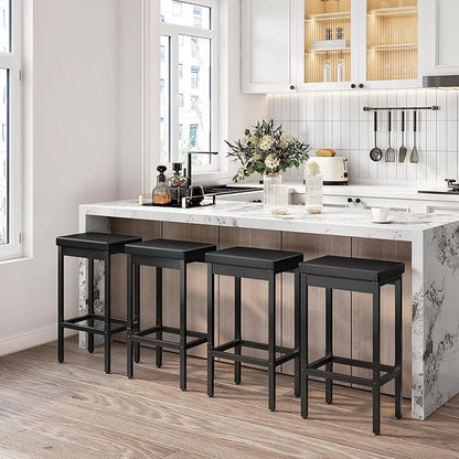 HOOBRO Bar Stools, Set of 4 Bar Chairs, 24.8-Inch Height Stools, Breakfast Bar Stools, Kitchen Stools, 2" Thick Upholstery, for Kitchen, Dining Room, Cafe, Bar Counter, Black BB21BYP401