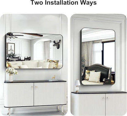 KOCUUY Black Bathroom Vanity Mirror, 30 x 48 inch Metal Frame Mirror with Rounded Corner, Rectangle Design of Upgraded Shatterproof Glass for Bathroom, Bedroom, Living Room, Entryway
