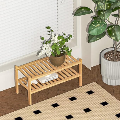 Bamboo Shoe Rack 2-Tier Organizer-Stackable Storage Shelf with Multi-Function Combinations-Free Standing Shoe Racks for Closet,Entryway,Hallway,Bathroom,Living Room Shoe Organization (Natural, 2-Tier)