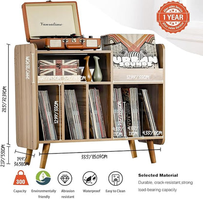 Record Player Stand, Large Record Player Table Cabinet with Open Vinyl Storage and Display Shelf Holds up to 350 Albums, Mid Century Wood Turntable for Living Room, Bedroom (Walnut)
