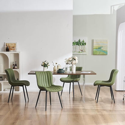 YOUNUOKE Green Dining Chairs Set of 2 Mid-Century Modern Kitchen Dining Room Chairs Armless Faux Leather Upholstered Accent Side Dinner Chair with Padded Back Metal Legs, Olive