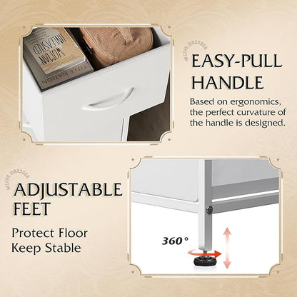 WLIVE Dresser for Bedroom with 5 Drawers, Wide Chest of Drawers, Fabric Dresser, Storage Organization Unit with Fabric Bins for Closet, Living Room, Hallway, White