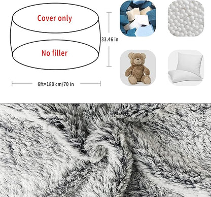 (No Filler) Bean Bag Chair Cover Without Filler,Big Round Soft Fluffy PV Velvet Washable Bean Bag Lazy Sofa Bed Cover for Adults,Living Room Bedroom Furniture Outside,6ft Black