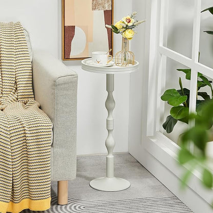 Small Round Drink Table,Pedestal Tables,Small Round Side Table for Narrow Spaces,End Table for Living Room, Bedroom, Bathroom,Balcony (White)