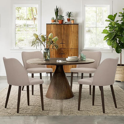 COLAMY Upholstered Dining Chairs Set of 6, Modern Fabric Dining Room Kitchen Side Chair with Padded Seat and Wood Legs for Restaurant/Cafe, Camel
