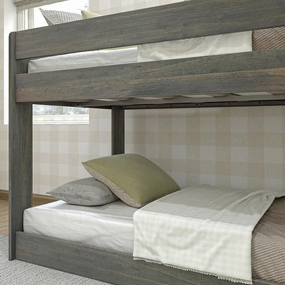 Max & Lily Modern Farmhouse Low Bunk Bed, Twin-Over-Twin Bed Frame For Kids, Driftwood
