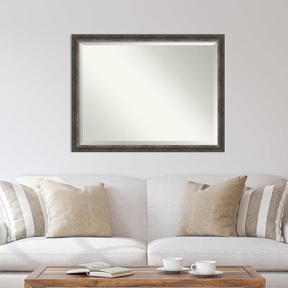 Amanti Art Brown Wall Mirror 34x44 Bark Rustic Char Narrow Rectangle Bathroom Mirror for Wall Decor Living Room, X-Large Rustic Farmhouse Frame, Hangs Horizonally and Vertically, Bathroom Decor