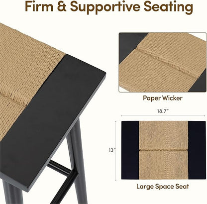 Thor Wicker Counter Height Wooden Counter Stool with Hand-Knitted Rope, K/D, Backless Island 24" Wicker Stool for Kitchen, Solid Wood, Eco-Friendly, Modern Design