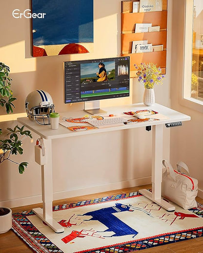 ErGear Height Adjustable Electric Standing Desk, 48 x 24 Inches Sit Stand up Desk, Memory Computer Home Office Desk with Two-Piece Desktop (White)