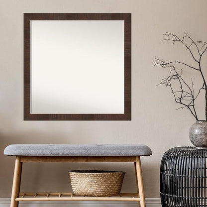Amanti Art Brown Bathroom Mirror for Over Sink, 29x29 Wildwood Brown Narrow Square Vanity Mirror, Large Country Rustic Frame, Hangs Horizonally and Vertically, Bathroom Wall Decor, Non-Beveled Edge