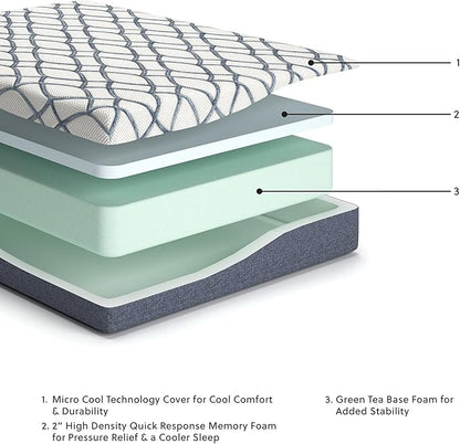 Signature Design by Ashley 10 Inch Chime Elite 2.0 Firm Green Tea Memory Foam Mattress for Cool Sleep and Pressure Relief, Full, Fiberglass Free, Mattress In A Box