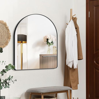 FORBATH Arched Bathroom Mirror 30x36 Inch, Bathroom Mirror Wall Mounted Modern Black Aluminum Frame Decor Dresser Mirror for Bedroom Living Room Entryway, Hanging or Leaning Against Wall