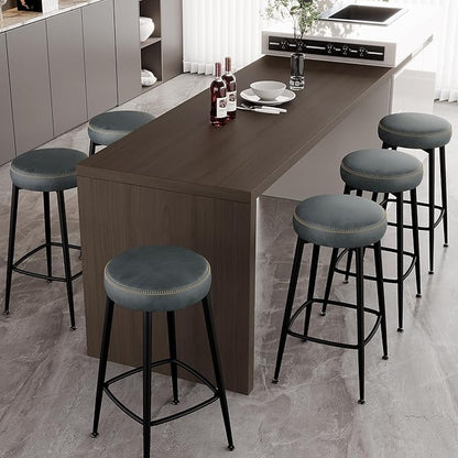 Counter Height Bar Stools, 26" H Backless Bar Stools Set of 6, Upholstered Faux Leather Kitchen Counter Stools, Mid Century Modern, Kitchen Island Home Bar, Pub, Black Blue