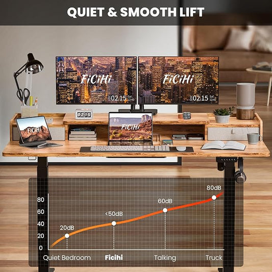 48x30 Inch Electric Standing Desk with Drawers & Widen Desktop, Thickened Desk Frame, Adjustable Height Sit Stand Up Table, Home Office Computer Desk with Cable Management, Light Rustic