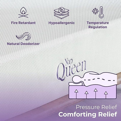 NapQueen 8 Inch Queen Size Mattress, Bamboo Charcoal Memory Foam Mattress, Bed in a Box, White