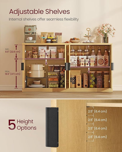 VASAGLE MAXE Collection - Buffet Cabinet, Console Cabinet, Sideboard with Adjustable Shelves, Fluted Doors, Transitional, Kitchen Pantry, Oak Beige UBBK382Y01S
