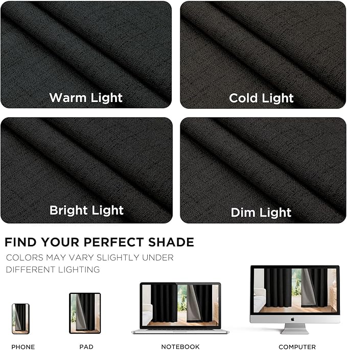 Joydeco 100% Blackout Curtains for Bedroom - Natural Linen Curtains 52"W x 63"L Long, Thermal Insulated 2 Panels Black Light Blocking Drapes, Rod Pocket & Back Tabs, Darkening Privacy for Living Room