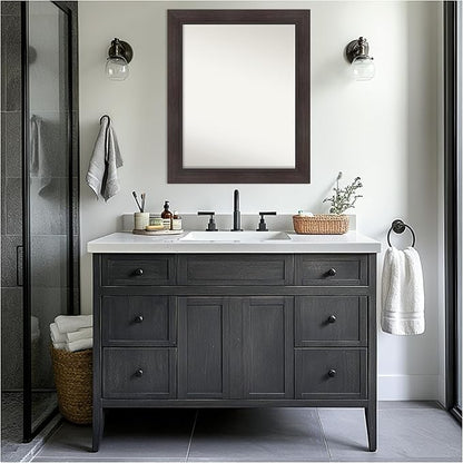 Amanti Art Brown Bathroom Mirror for Over Sink, 28x34 Sloped Espresso Rectangle Vanity Mirror, Large Modern Contemporary Frame, Hangs Horizonally and Vertically, Bathroom Wall Decor, Non-Beveled Edge