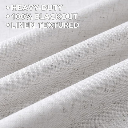 H.VERSAILTEX Linen Curtains 100% Blackout Curtains for Bedroom 63 inch Long Full Light Blocking Nature Linen Blended Window Curtains for Living Room Nickel Grommet (2 Panels, Heathered White)