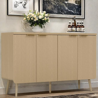 Buffet Cabinet, Sideboard Fluted Cabinet Modern Kitchen Buffet Storage Cabinets with Doors and Shelves, Wood Farmhouse Coffee Bar Station for Entryway & Dining Room & Living Room, Natual Oak