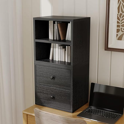 FUSUNBAO Magic DIY Cube Storage Organizer Stackable Cubes for Home Books Clothes Toy-Modular Cubby Storage System-Office Cubical-Bookcase Closet (Black, Door Cube)