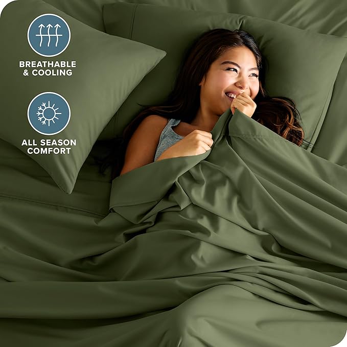 Bare Home Split Head Flex King Sheet Set - 1800 Ultra-Soft Microfiber Bed Sheets - Double Brushed - Deep Pockets - Easy Fit - 4 Piece Set - FlexTop King Bedding (Split Head Flex King, Cypress)