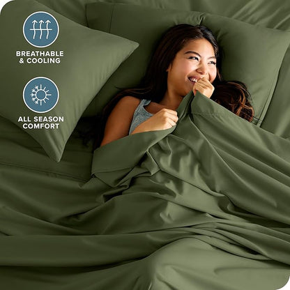 Bare Home King Sheet Set - Luxury 1800 Ultra-Soft Microfiber King Bed Sheets - Double Brushed - Deep Pockets - Easy Fit - 4 Piece Set - Bedding Sheets & Pillowcases (King, Cypress)