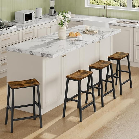 HOOBRO Bar Stools Set of 4, Counter Height Bar Stools, 23.6'' Bar Chairs, Saddle Stools with Footrests, Industrial Barstools for Dining Room, Kitchen, Bar, Rustic Brown and Black BF02MDP401