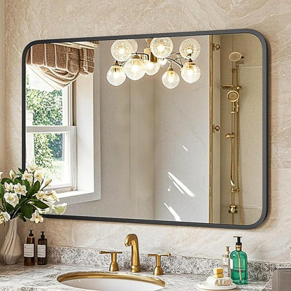 22"×30" Bathroom Mirror for Wall, Modern Bathroom Vanity Mirror, Black Bathroom Mirrors for Over Sink with Metal Framed HD Tempered Glass Hangs Horizontally or Vertically