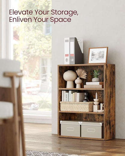 VASAGLE CUSTOS Collection - Bookshelf, 3-Tier Bookcase, Book Shelf, Open Storage Shelf, 9.4 x 23.6 x 32 Inches, for Living Room, Home Office, Dinning Room, Rustic Brown ULBC163X01