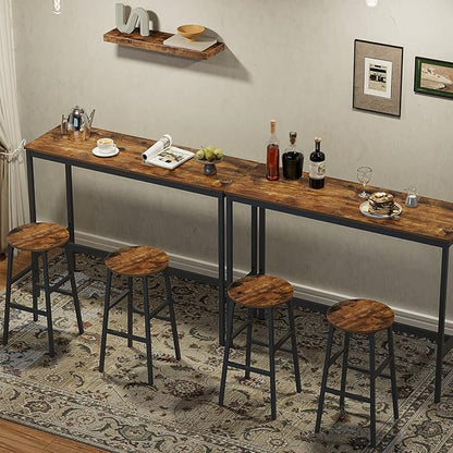 Bar Stools, Set of 2 Round Bar Chairs with Footrest, 24.4 Inch Kitchen Breakfast Bar Stools, Industrial Bar Stools, Easy Assembly, for Dining Room, Kitchen, Rustic Brown BAHR0201Z