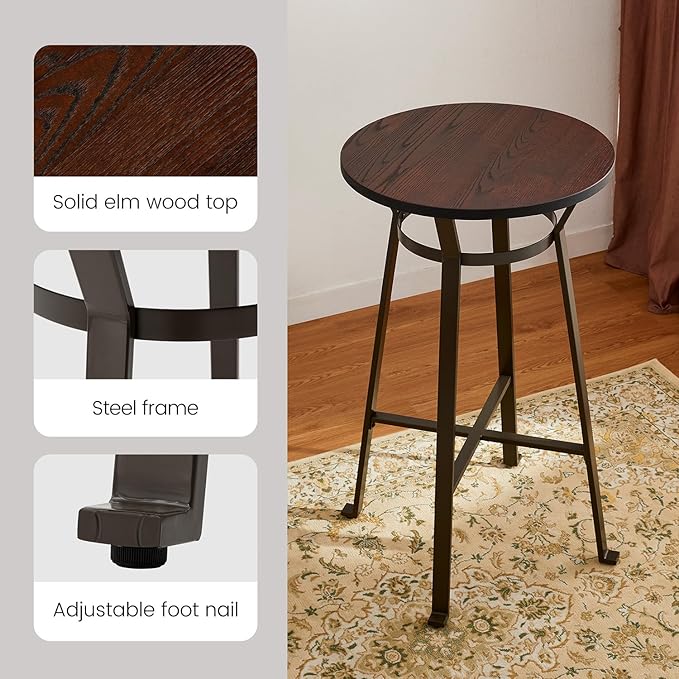 Glitzhome 41.25" H Rustic Steel Bar Table Round Solid Elm Wood Top Dining Room Pub Table Bistro Table
