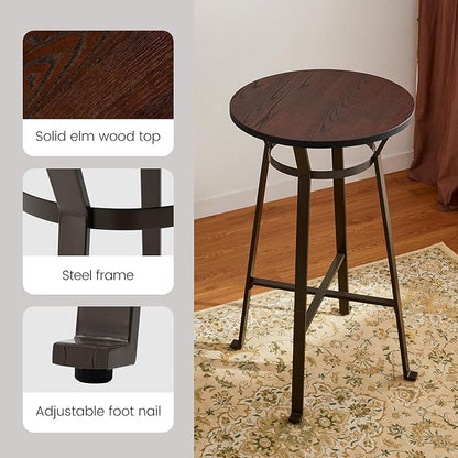 Glitzhome 41.25" H Rustic Steel Bar Table Round Solid Elm Wood Top Dining Room Pub Table Bistro Table