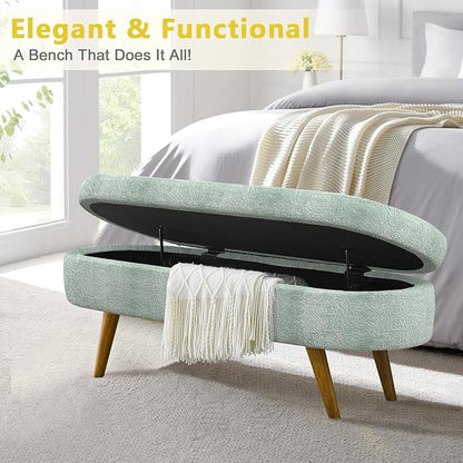 NicBex Ottoman Bench with Storage for Bedroom, 43.5" Upholstered End of Bed Bench with Rubber Wood Legs, Linen Storage Bench for Living Room or Entryway,