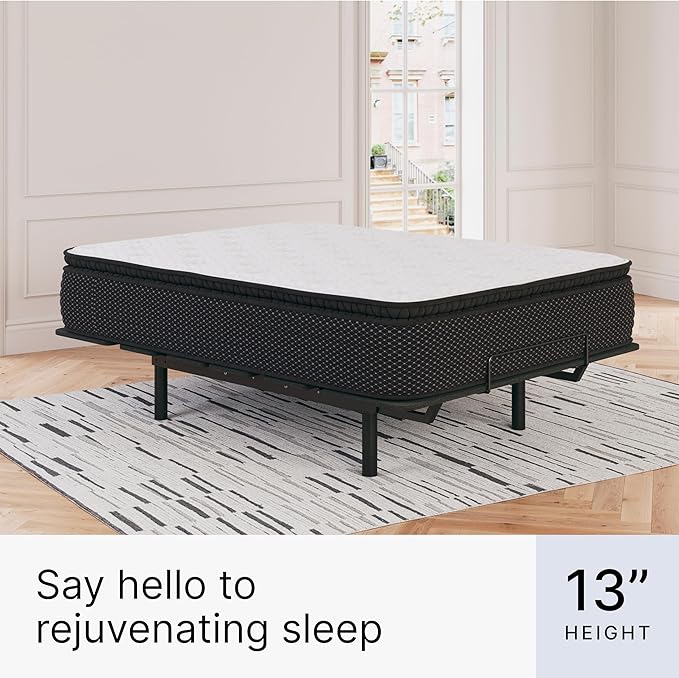 Signature Design by Ashley Limited Edition Pillow Top 13 " Pillow Top Hybrid Mattress with Gel Memory Foam and Edge Support for Cool Sleep and Pressure Relief, California King, Fiberglass Free