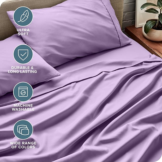 Bare Home Full XL Sheet Set - Luxury 1800 Ultra-Soft Microfiber Full Extra Long Bed Sheets - Double Brushed - Deep Pockets - Easy Fit - 4 Piece Set - Bedding Sheets & Pillowcases (Full XL, Lavender)