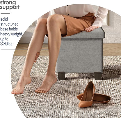 STORAGEBUD Storage Ottoman Cube with Small Bin, 16-in Square Ottoman with Storage for Living Room and Bedroom, Small Ottomans Foot Rest, Fabric Foot Stools Ottomans Max 330lbs, Light Grey
