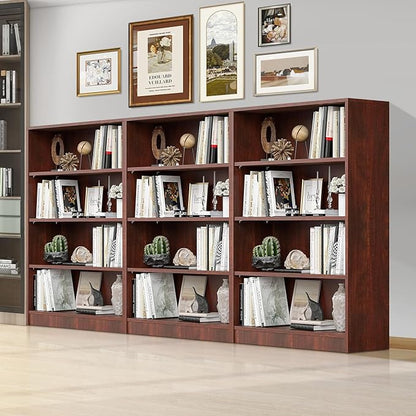 Wooden Bookcase with Adjustable Shelves, 4 Tier Wooden Bookshelf for Small Spaces, Office or Living Room, Modern Bookshelves Storage Rack, Manga Display Shelf,48 Inch,Cherry