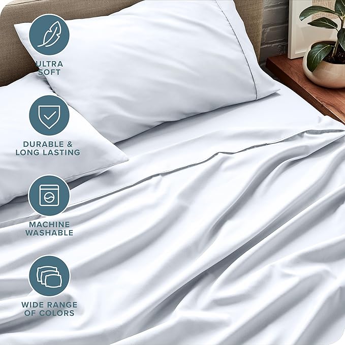 Bare Home Queen Sheet Set - Luxury 1800 Ultra-Soft Microfiber Queen Bed Sheets - Double Brushed - Deep Pockets - Easy Fit - 4 Piece Set - Bedding Sheets & Pillowcases (Queen, White)