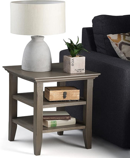 SIMPLIHOME Acadian SOLID WOOD 19 inch Wide Square Transitional End Table in Farmhouse Grey for the Living Room and Bedroom
