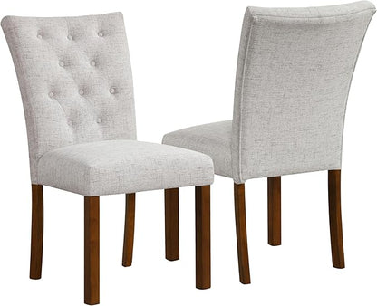 HomePop Button Tufted Fabric Dining Chairs - Neutral Textured Solid Woven (Set of 2)