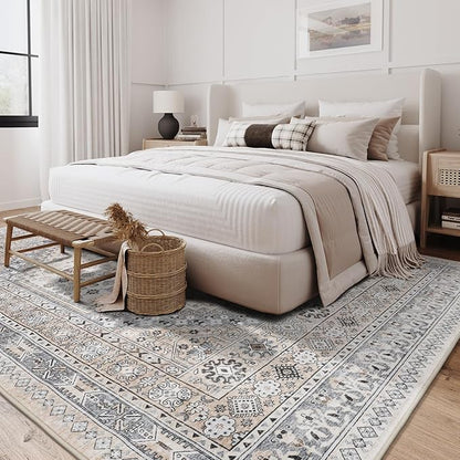 zesthome 3x5 Rug Ultra Soft Washable Rug, Non Slip Area Rug Indoor Entrance, Stain Resistant Rugs for Living Room Bedroom, Vintage Home Decor Area Rugs (Beige,3'x5')